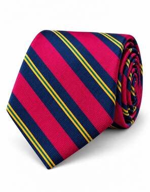 Huntington Pure Silk Tie Made USA Red Navy Gold Regimental Stripe 58x3.5"